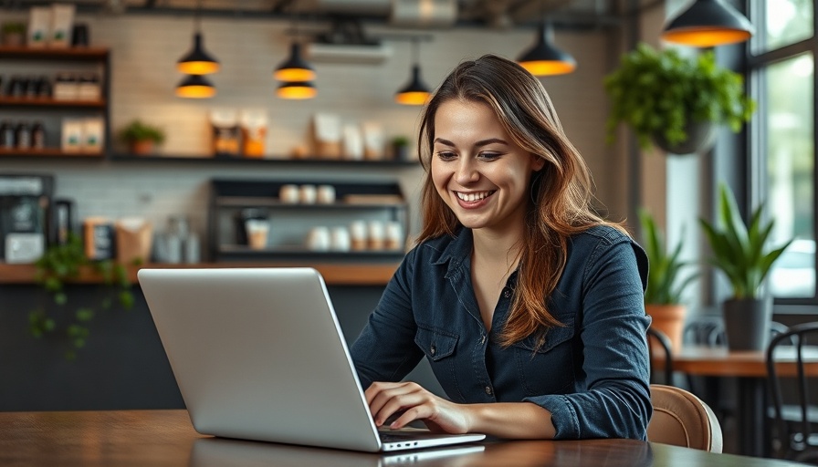Black woman entrepreneur working on laptop in coffee shop.