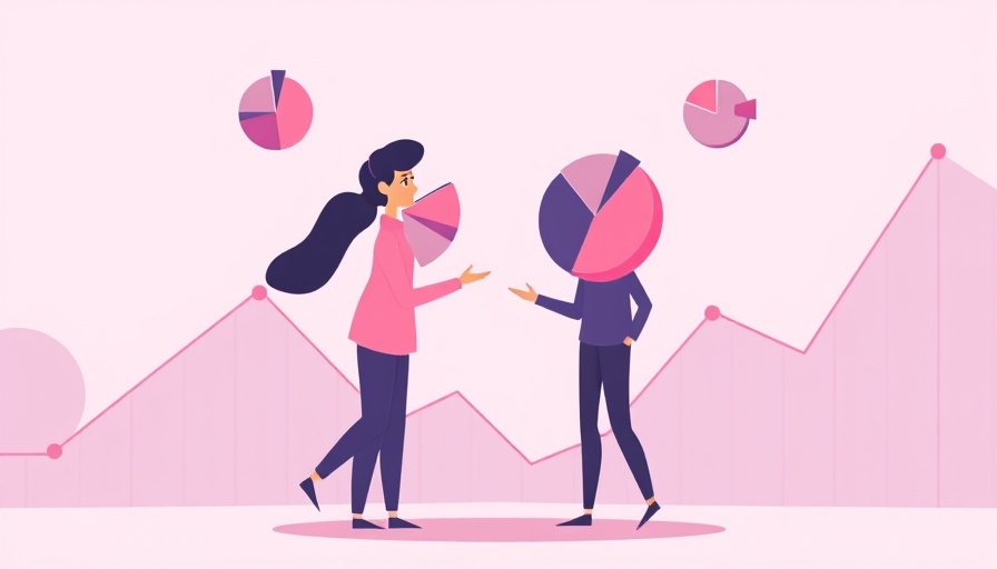 Strategic impact initiatives represented by individuals engaging with pie charts in a minimalistic illustration.