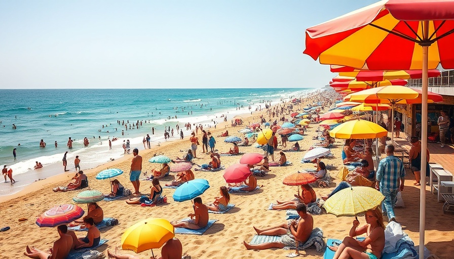 Algarve family vacations beach scene with colorful umbrellas