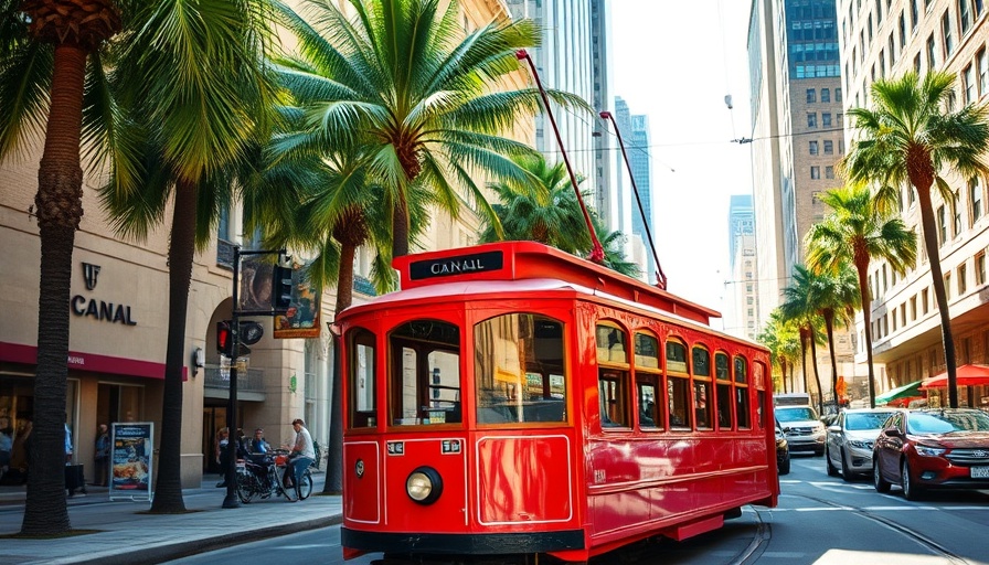 Vibrant streetcar on Canal Street reflecting Louisiana urban life.