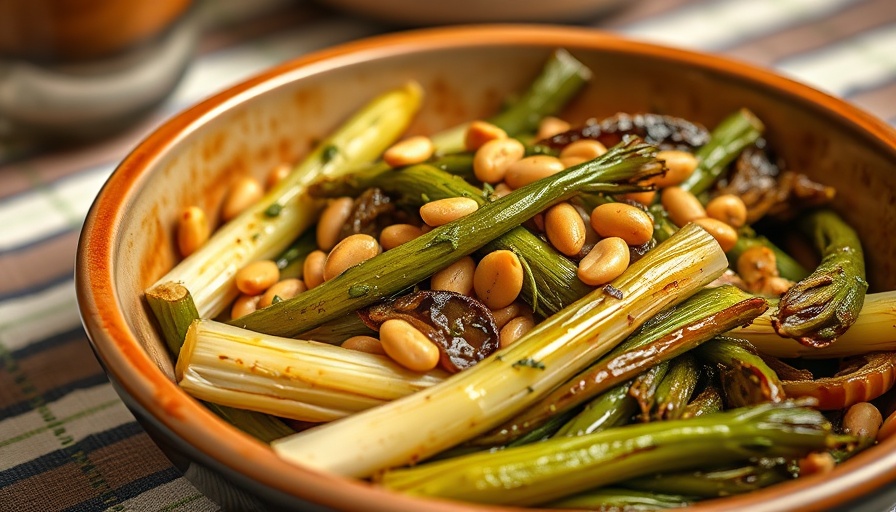 Delicious global recipe with leeks, garnished with pine nuts.