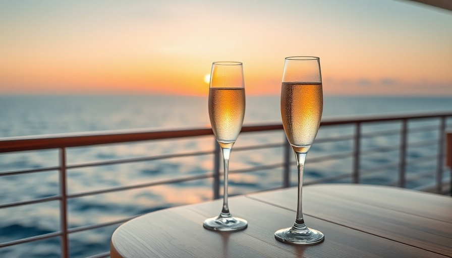 Champagne glasses overlooking the sea on a culinary cruise, Best Culinary and Wine Cruises 2025.