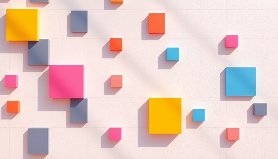 Innovative geometric design with colorful squares and shadows.