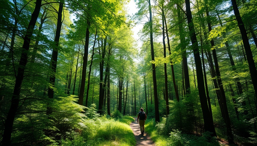 Hiker on culinary hiking trail in Germany's lush forest.