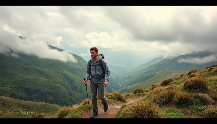 Hiker exploring ancient walking trails in misty valley