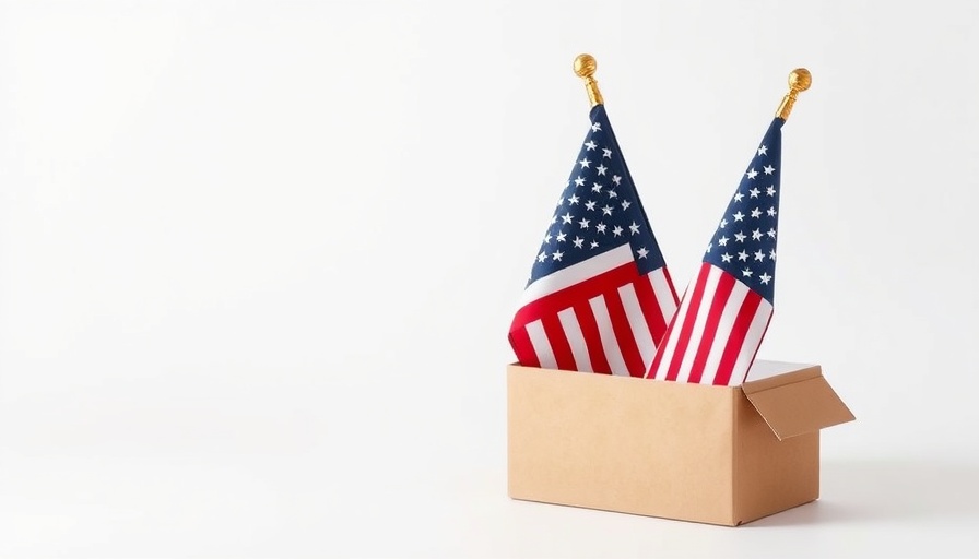American flag in box, symbolizing domestic innovation and tariffs.