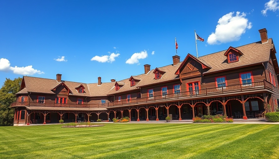 Charming historic hotel in Minnesota with flags and red accents