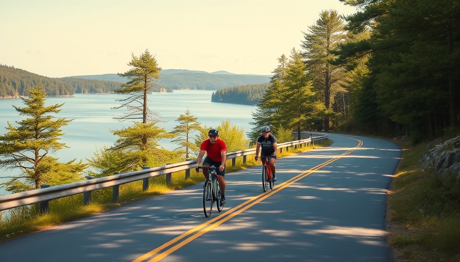 Cyclists on scenic route through Acadia National Park path.