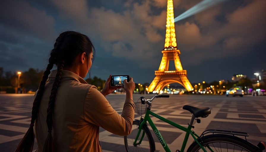 Explore Paris by bicycle at night with Eiffel Tower view.