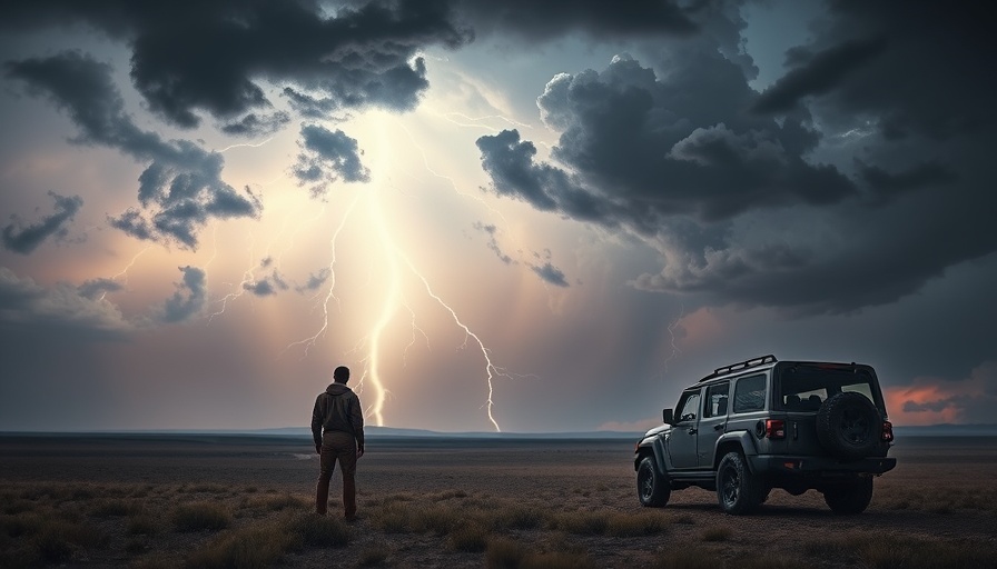Dramatic scene of storm watching tourism with a lightning strike.
