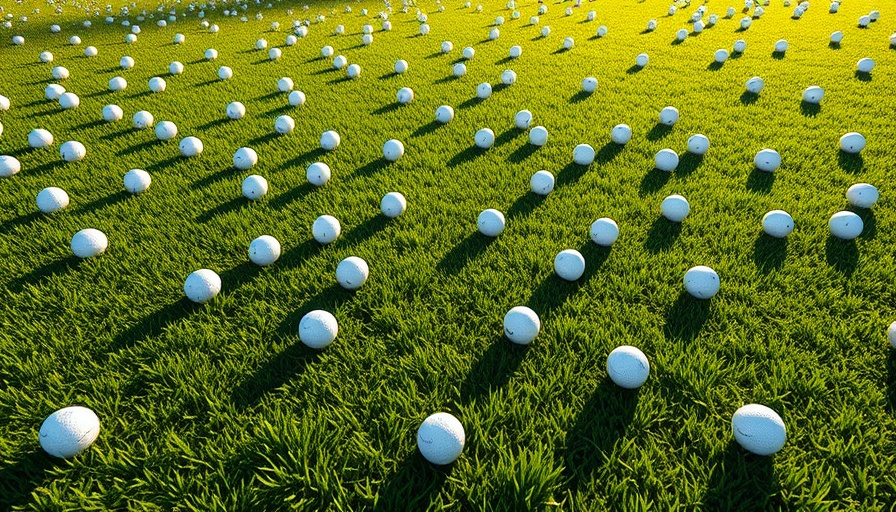 Golf balls scattered on green lawn under sunlight, symbolizing challenges.