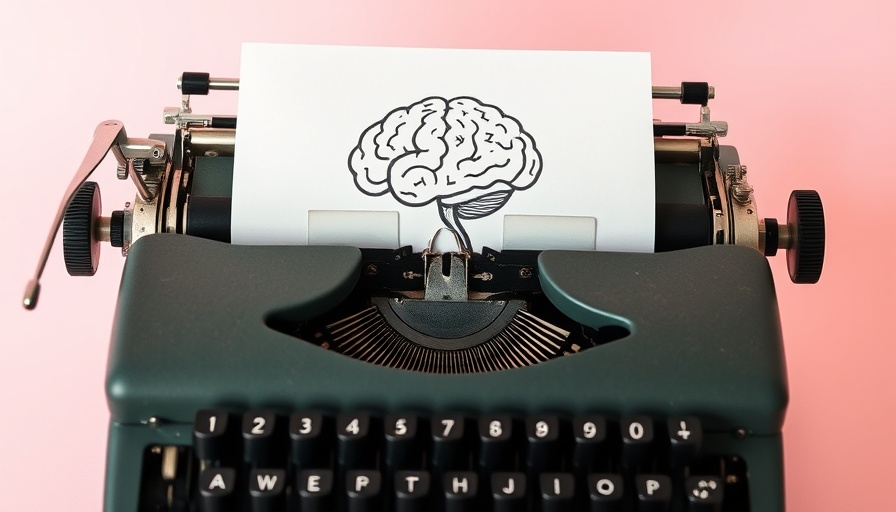 Vintage typewriter with brain illustration, Generative AI theme.