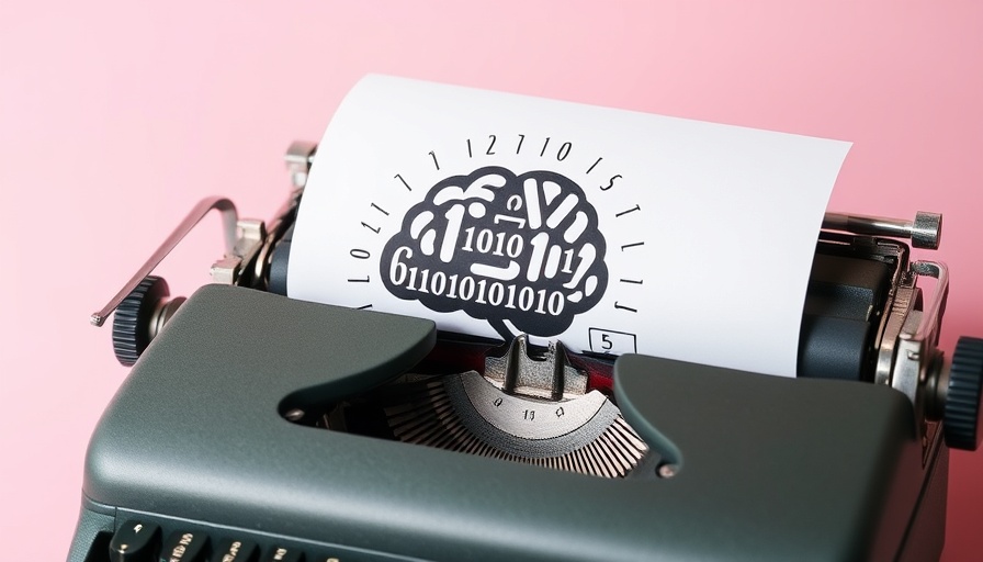 Vintage typewriter with binary brain, symbolizing generative AI and creativity.