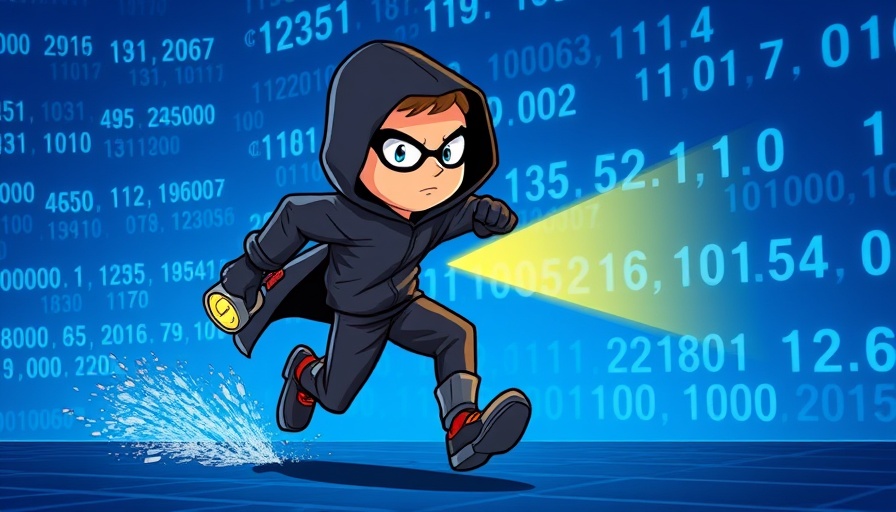 Cartoon thief with codes, concept of cybersecurity for women entrepreneurs.
