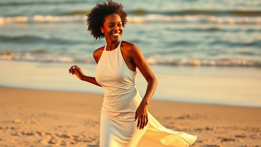 Elegant African woman in a white dress dancing joyfully, embodying neo-soul music.