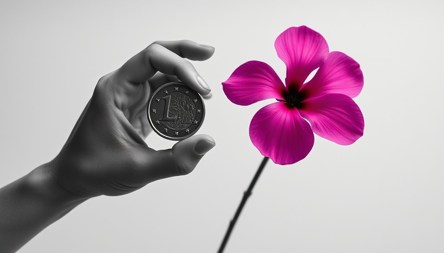 Surreal image highlighting the risks of offering free goods and services with coin and flower.