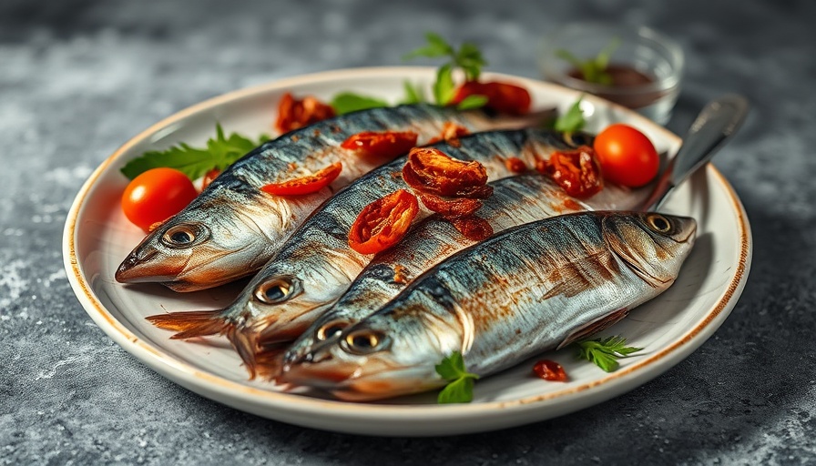 Culinary scene in Lisbon featuring fresh sardines and green sauce.