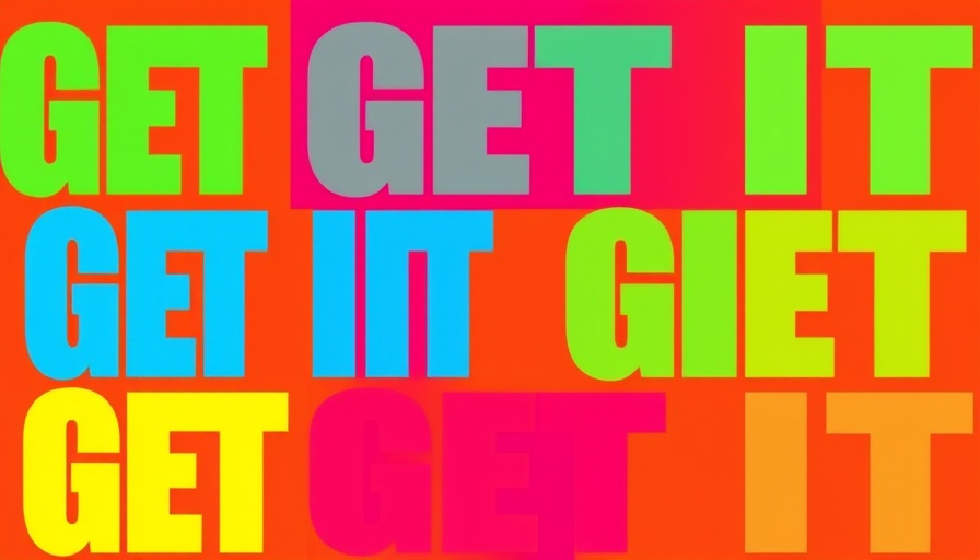 Colorful abstract 'GET IT' design with dynamic text.