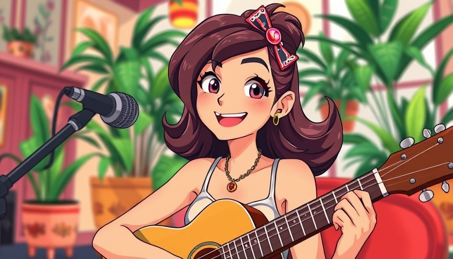 Upbeat lofi music for relaxation with stylish animated woman in vibrant setting.