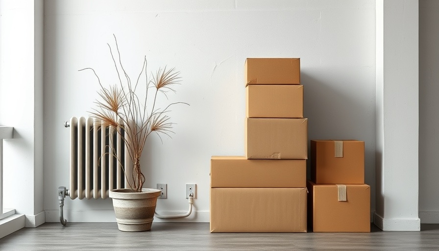 Sparse office space reflecting hybrid work challenges, with dry plant and boxes.