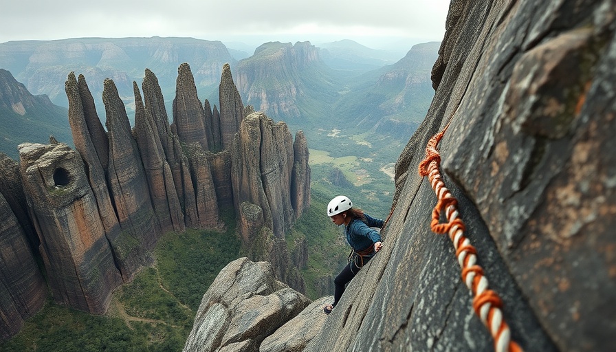 Woman rock climbing as wild is a proving ground, photorealistic.