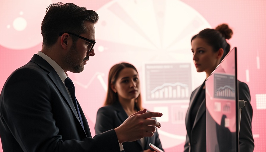 Executives using AI for predictions in modern abstract setting with digital data.