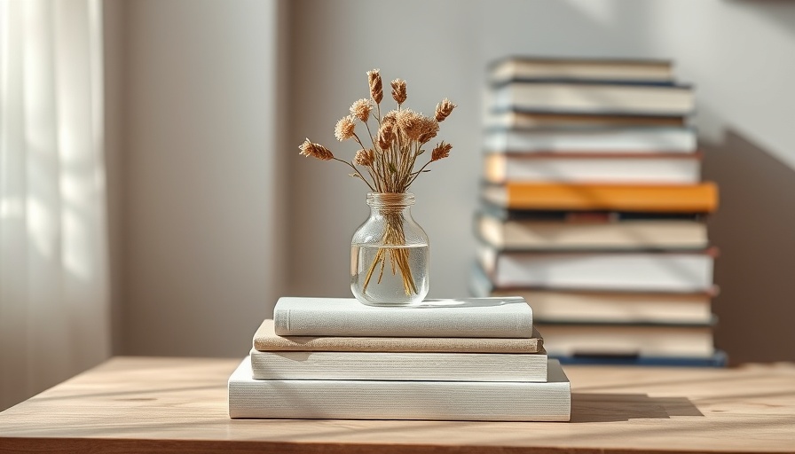Minimalistic books and vase for how to start a book blog guide.