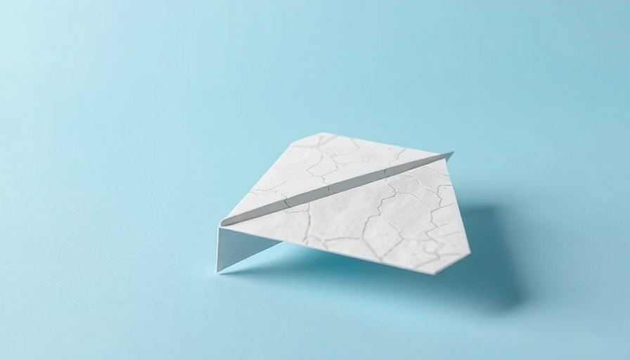Stone paper airplane on light blue background symbolizing tough communication decisions.