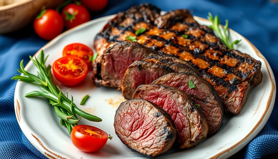 Grilled steak and tomatoes on a platter showcasing global recipes.