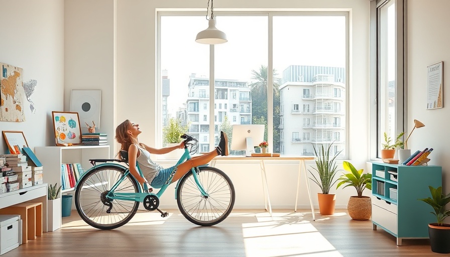 Innovative low-tech office with a bicycle and relaxing worker.