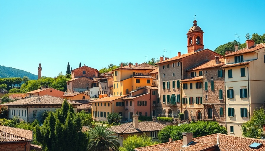 Scenic view of village on Via Francigena pilgrimage to Rome.
