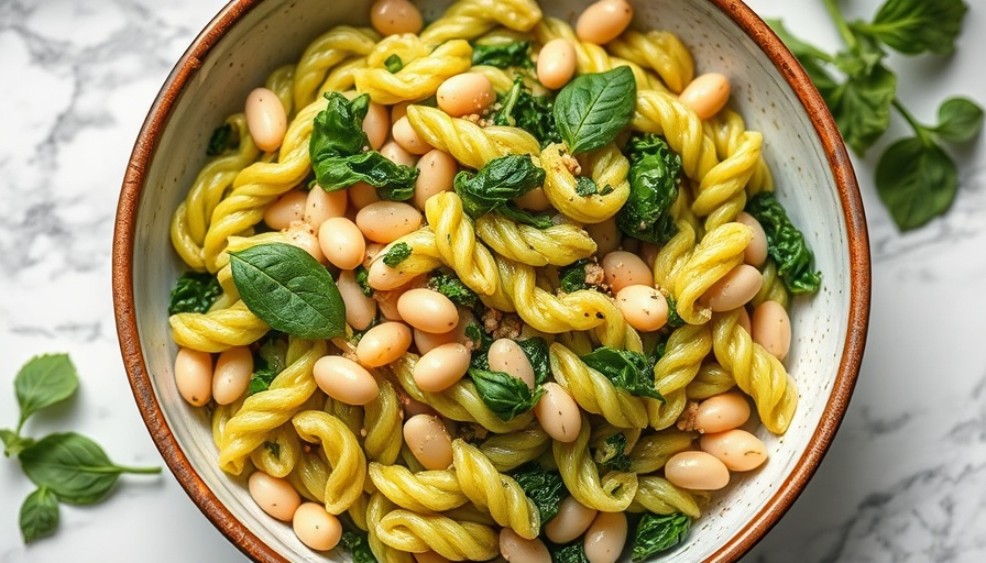 Green Pasta e Fagioli recipe with beans and greens in a bowl.