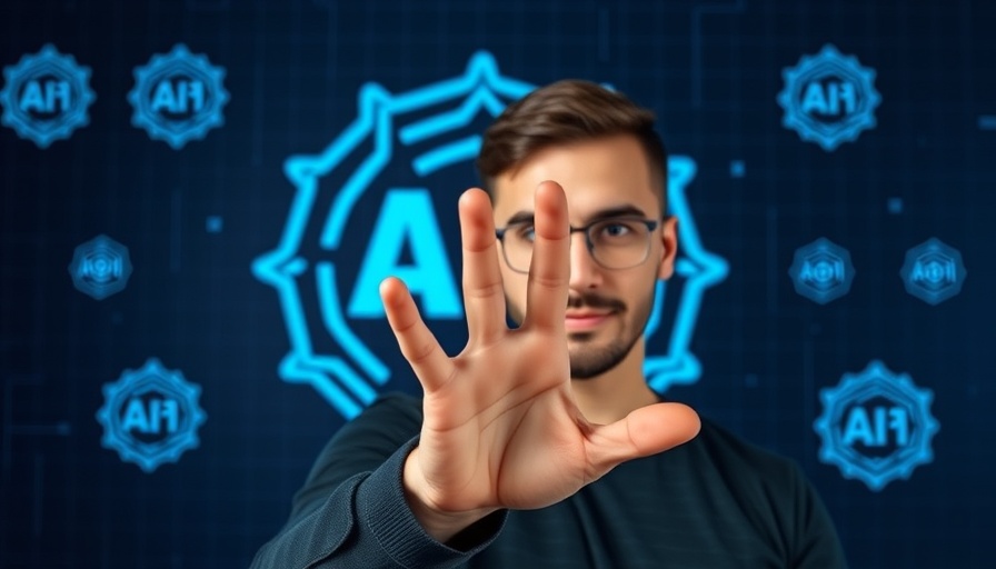 Confident man explaining effective AI prompts with digital logos.