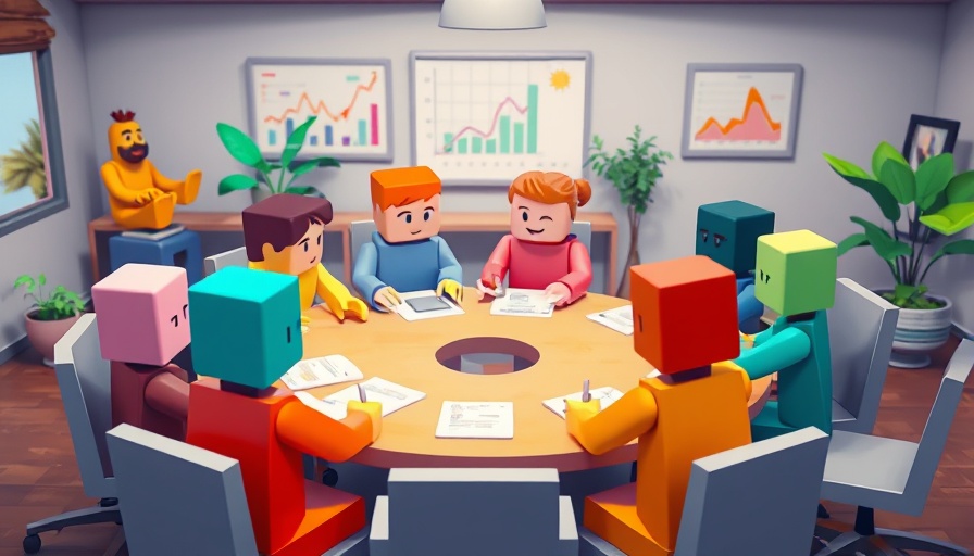 Abstract illustration of CEOs as colorful blocks discussing strategies.