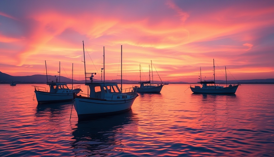 Tranquil fishing boats at sunset in Maine's DownEast region.