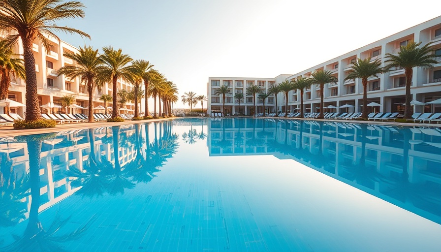 Luxurious resort poolside with palm trees, ideal for South Caicos salt flats travel experience.