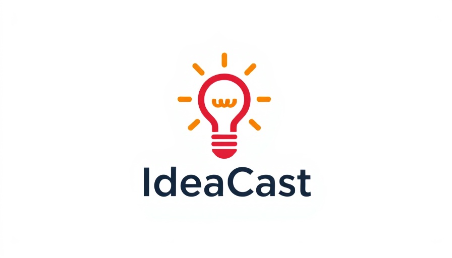 Stylized IdeaCast logo with a red light bulb and orange dots on a white background.
