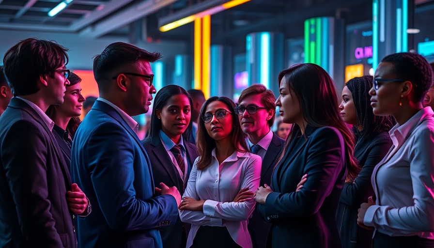 AI strategies for team meetings with neon-lit digital interactions.