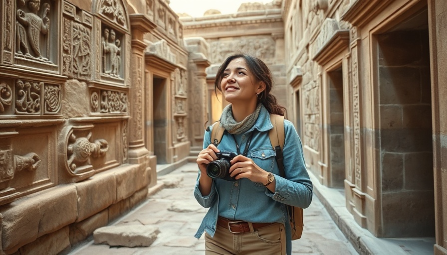 Woman enjoying women-only tour in ancient ruins, travel trends.