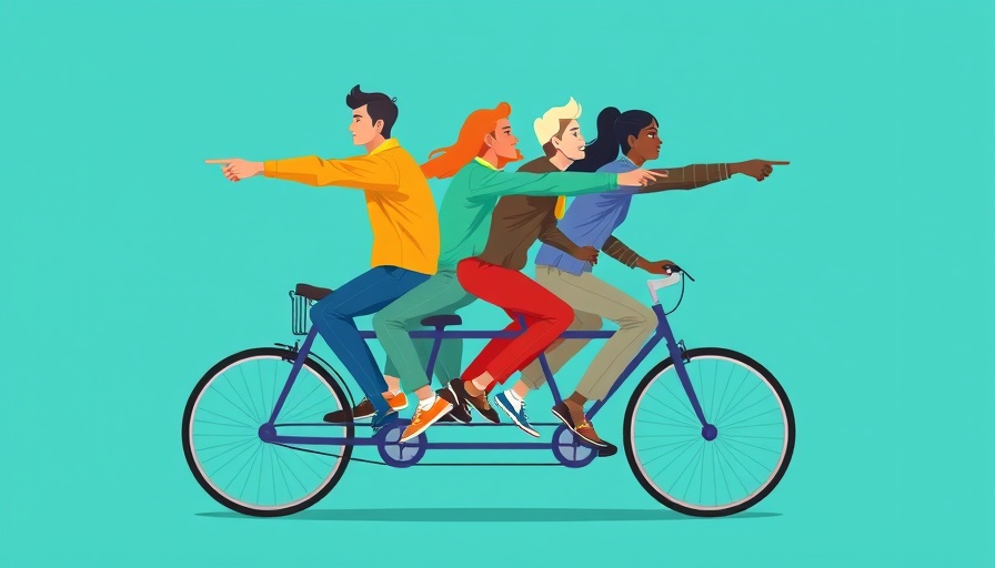 Women in business leadership concept art of diverse team on a bicycle.