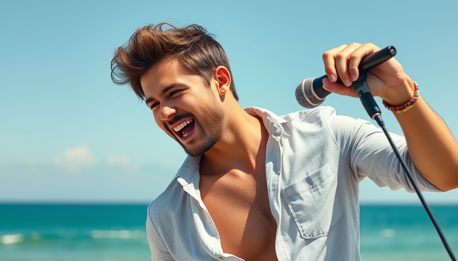 Afro-Latin Fusion Reggaeton and Amapiano singer performing outdoors with ocean backdrop.