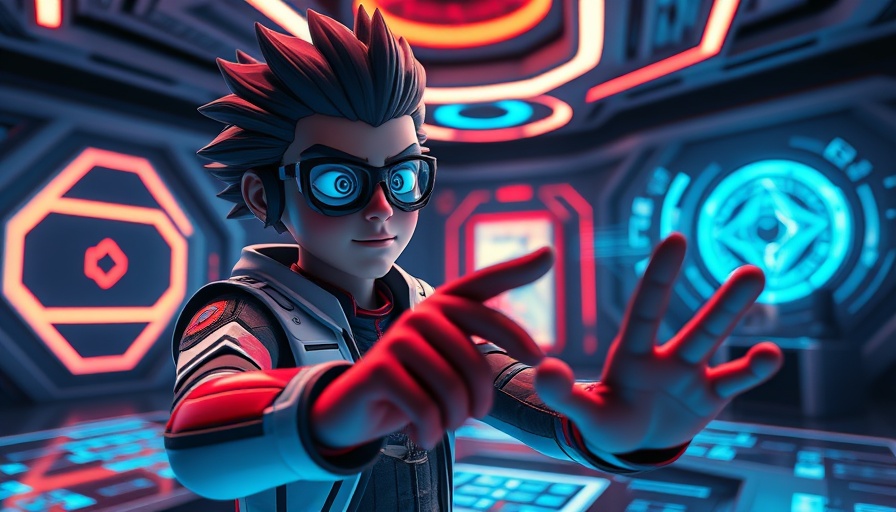 Building UI in UEFN: Character in virtual design environment with geometric patterns.