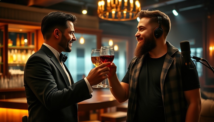 Nano banana couple toasting in a bar, man recording in studio below