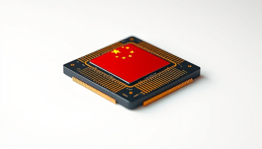 Stylized chip with Chinese flag design, representing AI technology.