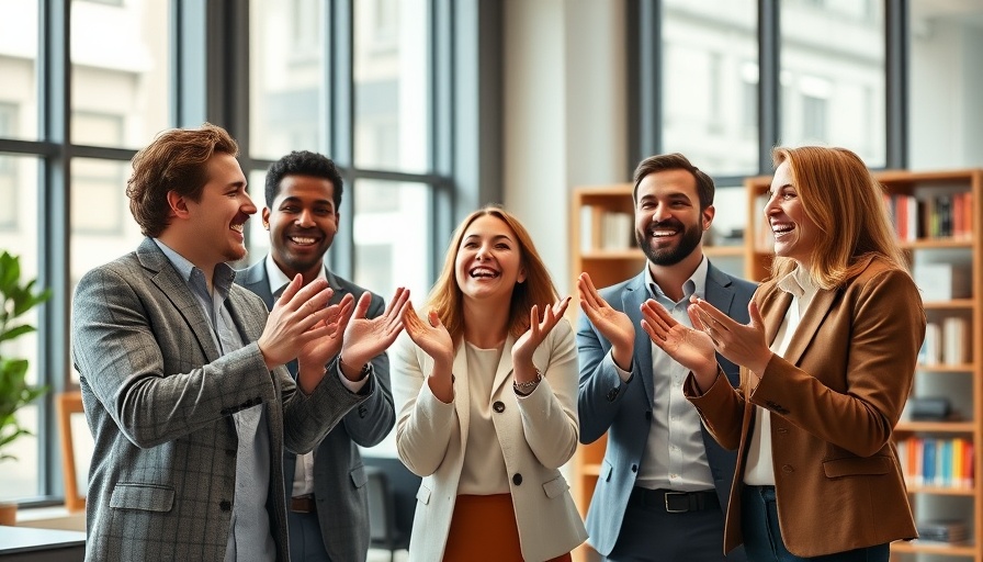 Cheerful colleagues clapping during a meeting in office, Employee Engagement Survey Questions.