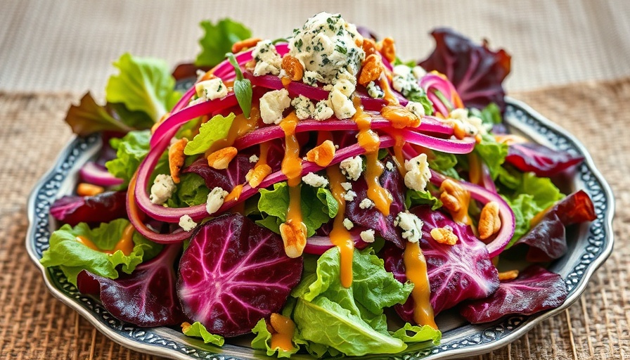 Vibrant Radicchio Salad With Blue Cheese Dressing on platter.