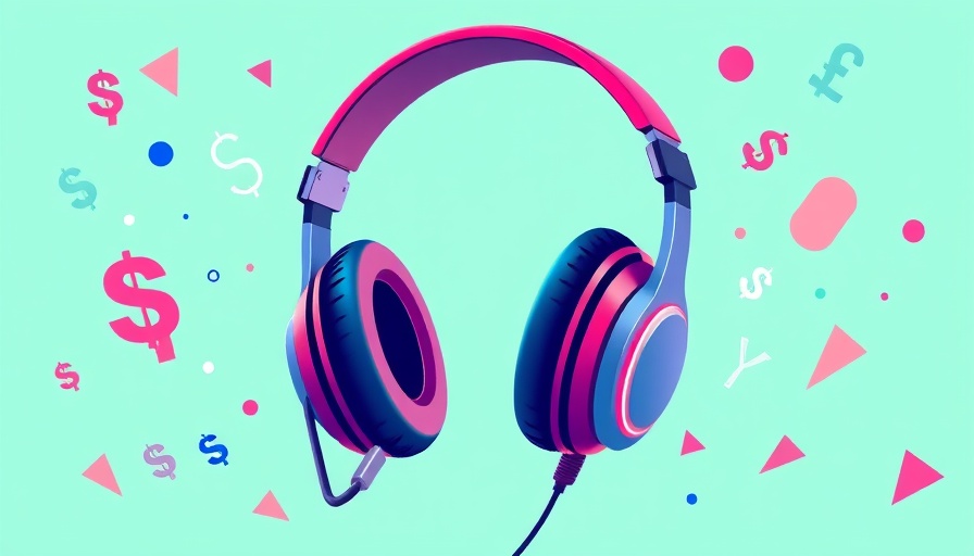 Colorful digital art of a headset with currency symbols.