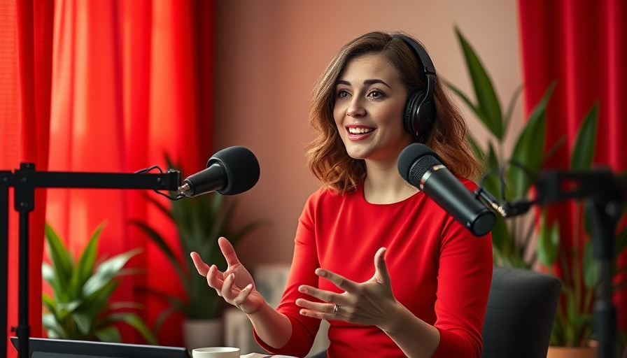 Woman discussing fashion braces during a podcast interview.