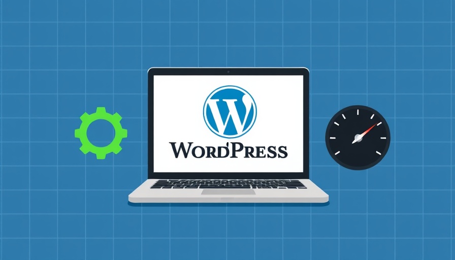 Illustrative WordPress site speed optimization icons on a laptop.