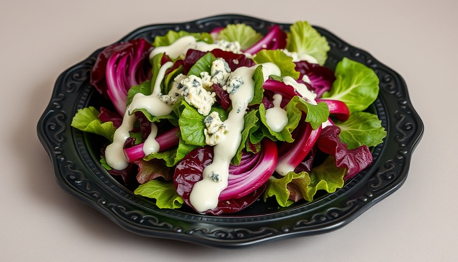 Colorful Radicchio Salad with Blue Cheese Dressing on ornate plate.